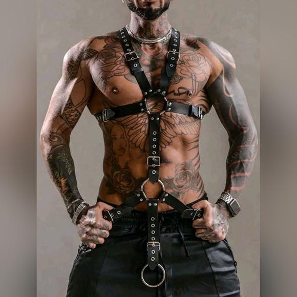 Other - Men's Pu Leather Waist Harness Suspender Full Body Restraint Top